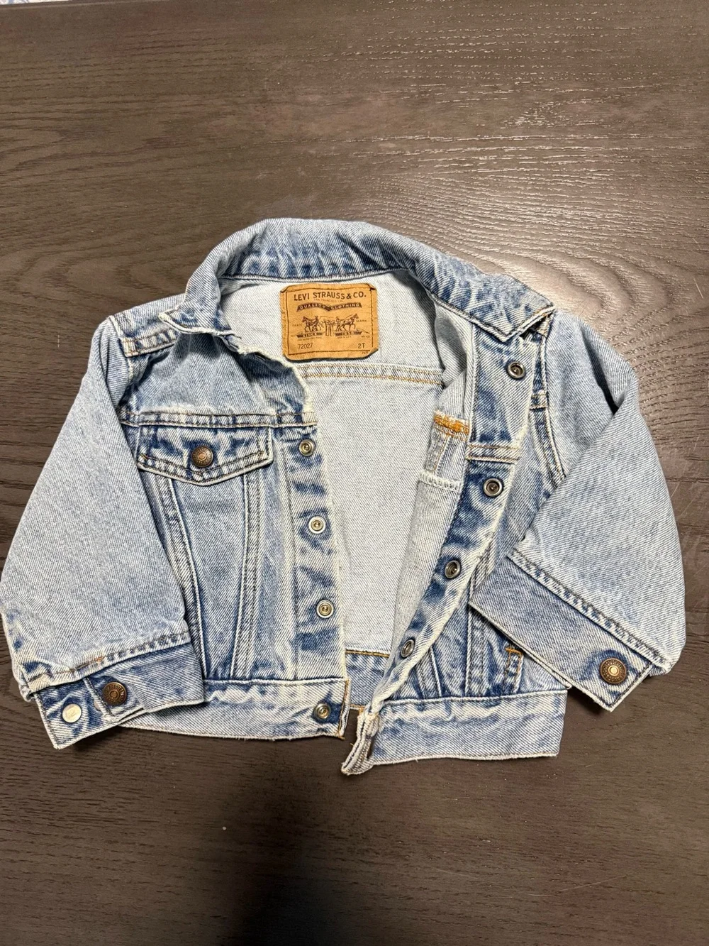 VTG 90s Little Levi's Denim Jacket Sz 2T Orange Tab USA Pockets Snap Front 72027